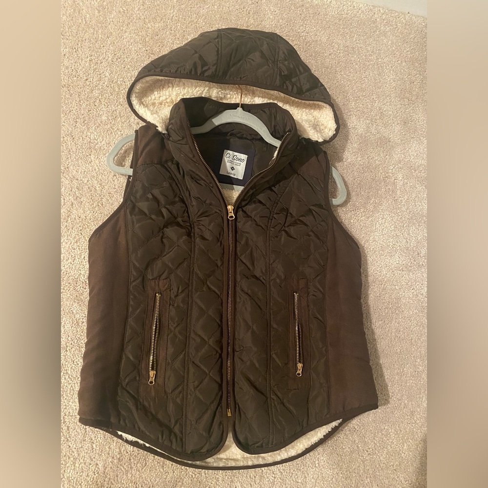 Brown Quilted Vest (Removable Hood)